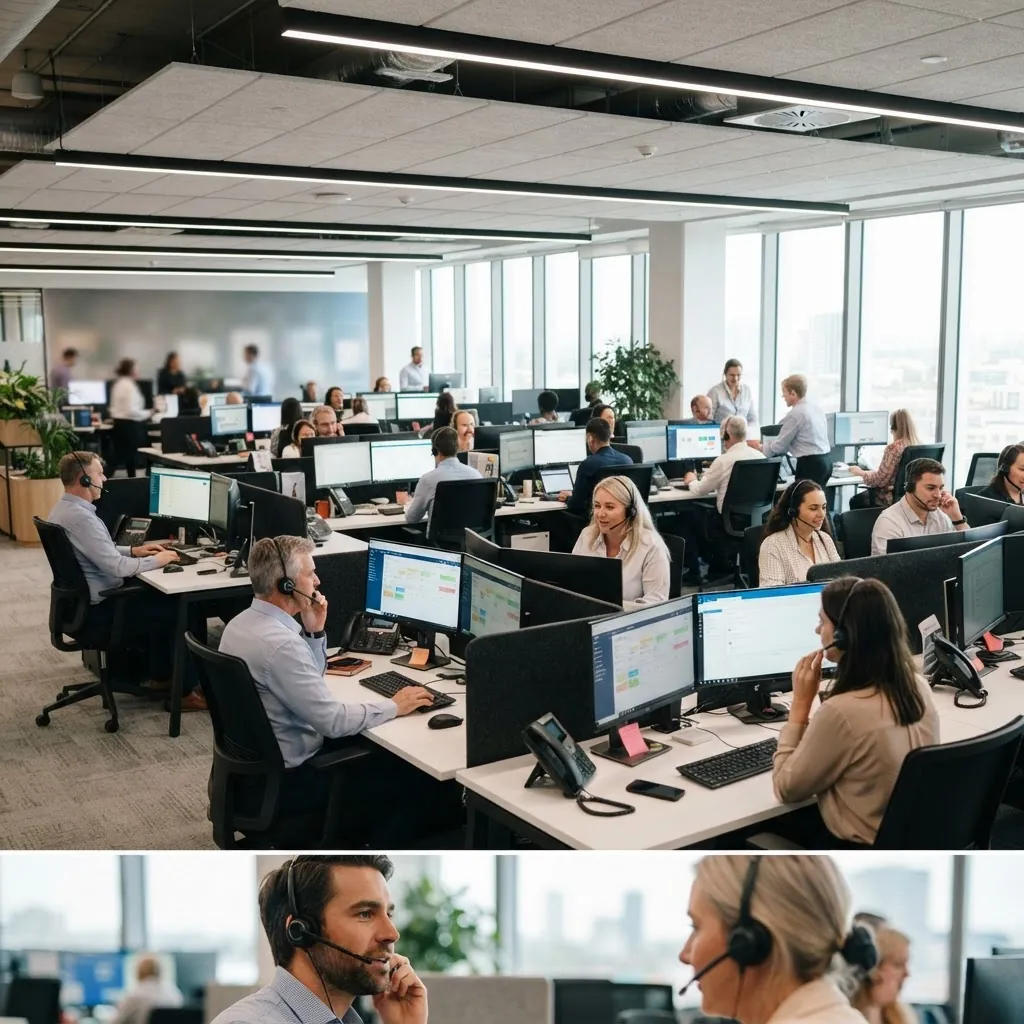 Contact centre team handling customer calls on headsets in a UAE office