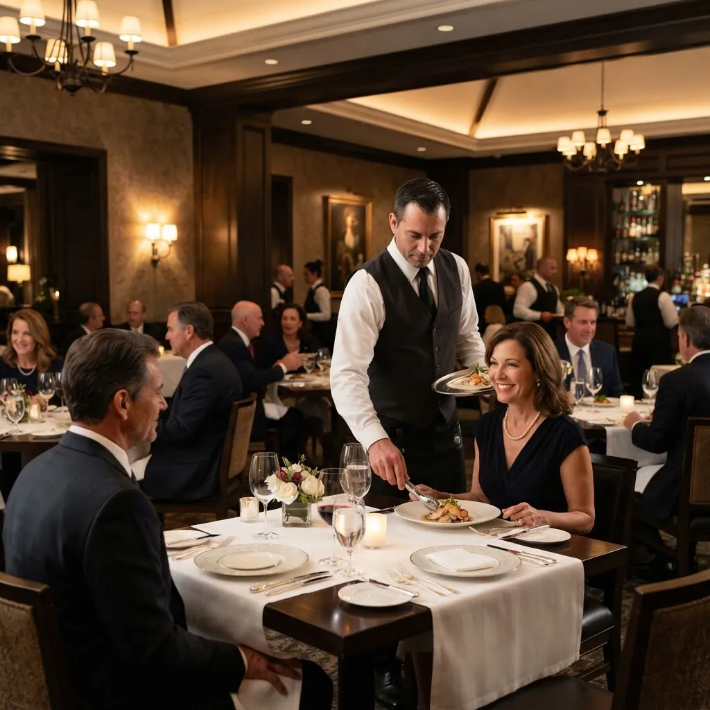 Waiter serving diners at a fine-dining restaurant in the UAE