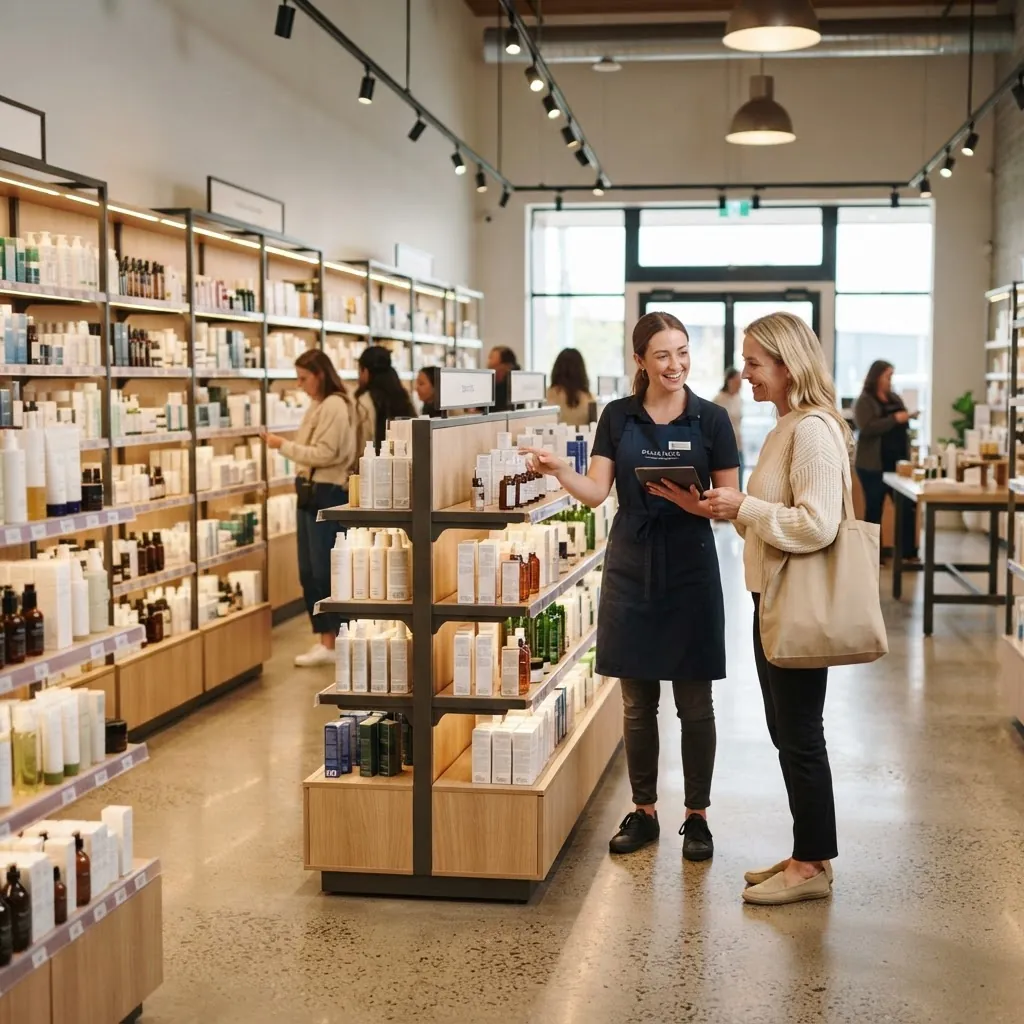 Store associate helping a shopper choose products in a retail store