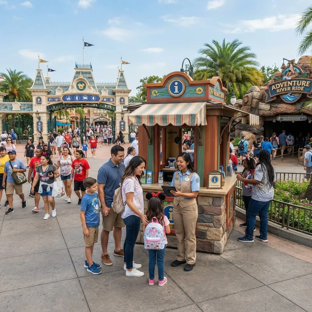 Families queuing at the entrance of a theme park attraction